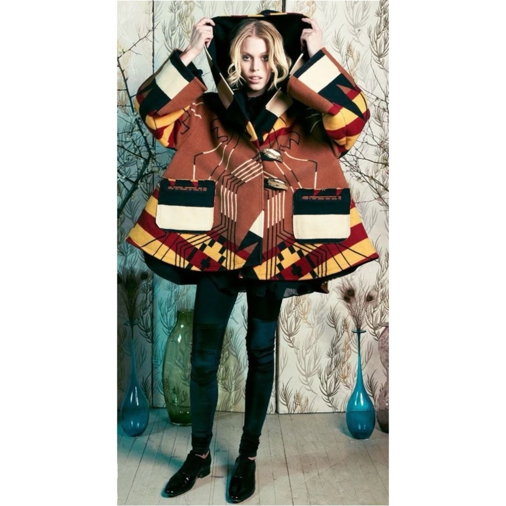 Lindsey Thornburg x Pendleton Brown Native American Print Wool Cape Cloak Coat - Picture 3 of 14